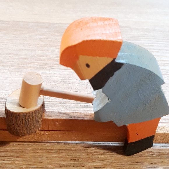 The Preacher and The Bear Hand Carved Mechanical Wooden Toy - Picture 4 of 12